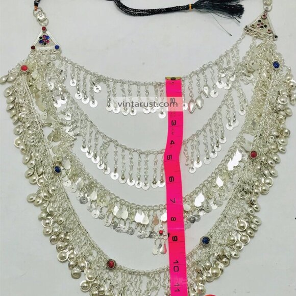 Exotic Kuchi Necklace, Multi Layered Antique Necklace, Unique Silver Necklace - Picture 7 of 9